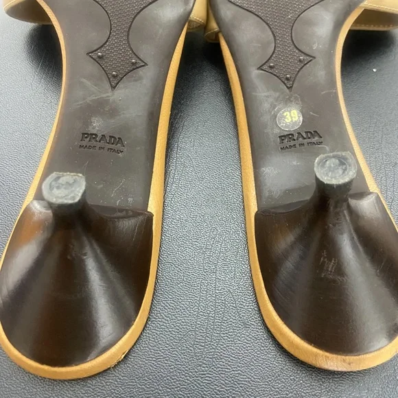 Prada Milano Tan Satin Slide Heels Made in Italy Women’s Size 39 - Picture 2 of 9